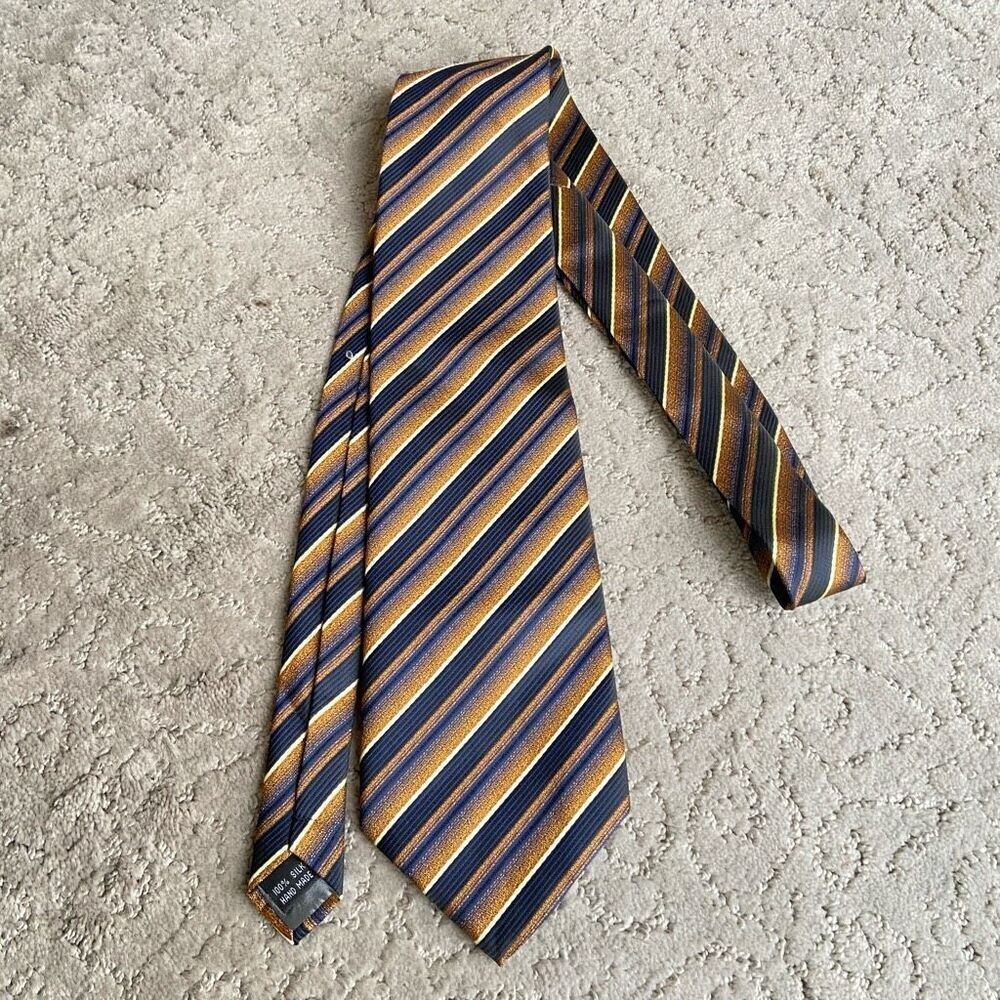 Giorgio Armani Copper and Blue Stripe Handmade 100% Silk Tie